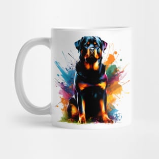 Rottweiler Captured in Vibrant Abstract Splash Art Mug